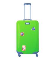 Green plastic suitcase with wheels. Travel, tourism, journey concept vector