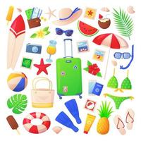conjunto de elementos coloridos de verano. vacaciones en la playa, concepto de viaje por mar vector