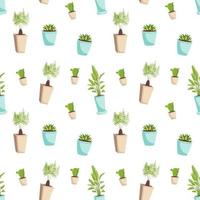seamless pattern with indoor plants in a pot. Print with green leaves vector