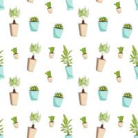 seamless pattern with indoor plants in a pot. Print with green leaves vector