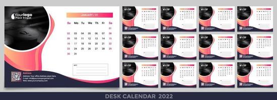 Desk calendar 2022 planner corporate template design set vector