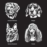 Dog Heads of different Breeds Vector Graphic On Black