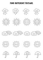 Find weather elements which is different from others. Black and white vector