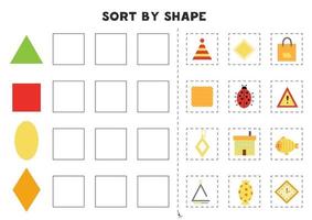 Sort by shape. Educational game for learning basic shapes. vector