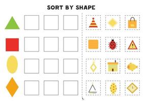 ordenar por forma. juego educativo para aprender formas básicas. vector