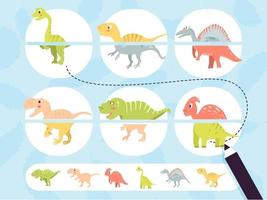 juego de rompecabezas para niños en edad preescolar y escolar con lindo dinosaurio vector