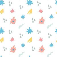 Seamless pattern with cute simple flowers and decorative elements vector