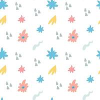 Seamless pattern with cute simple flowers and decorative elements vector