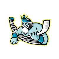 Poseidon ice hockey player mascot retro vector