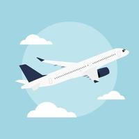 Flat Airplane flying in the blue sky background. vector