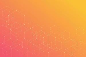 Abstract hexagonal molecular structures on orange background. vector