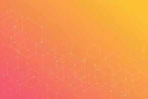 Abstract hexagonal molecular structures on orange background. vector