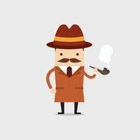 Detective man character smoking pipe. Police detective and inspector. vector