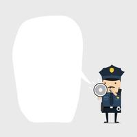 Police officer character shouting using megaphone with balloon text. vector