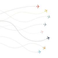 Colorful Airplane line path. Dotted lines flight paths of airline. vector