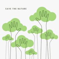 Lined of hands raised up like trees. Save the Nature. vector