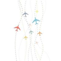 Colorful Airplane line path. Dotted lines flight paths of airline. vector