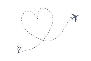 Love travel route. Air plane flight route. vector