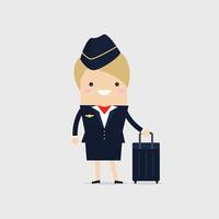 Stewardess holding suitcase. Air hostess with suitcase. vector