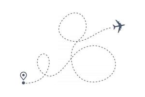 Air plane flight route with start point and dash line trace. vector