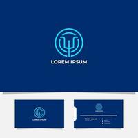 Line Geometric Trident Logo on Circle with Business Card vector