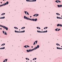 Seamless pattern with pink pumpkin and scary face for Halloween vector