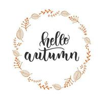 Autumn lettering calligraphy phrase - Hello Autumn. Invitation Card vector