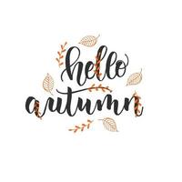 Autumn lettering calligraphy phrase - Hello Autumn. Invitation Card vector