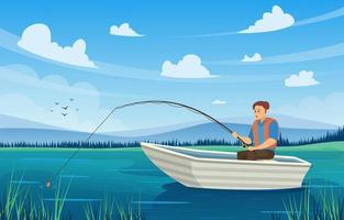 Man Fishing on the Boat vector