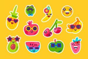 vector de conjunto de colección de emoción emoji de frutas de verano