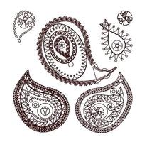 Elementos del doodle del tatuaje indio de henna sobre fondo blanco. vector