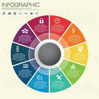 Infographics step by step. Pie chart, graph, diagram with 10 steps. vector