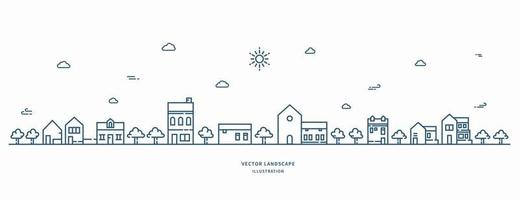 Vector landscape line art illustration.