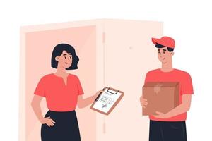 Delivery of an online order by courier to your home vector