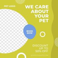 Pet care service sale discount social media post template minimalis vector