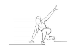 Ilustración de vector de gimnasio de yoga de mujer de dibujo de una sola línea continua