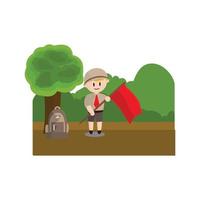 Boy scout character in uniform standing Hold flag Design Illustration vector