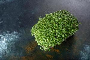 Box with fresh sprouts of micro radish greens for adding healthy food to dishes photo