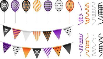 set of halloween party streamers, balloons and pennants vector