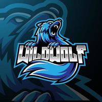 diseño de logotipo de mascota de esport de lobo salvaje vector