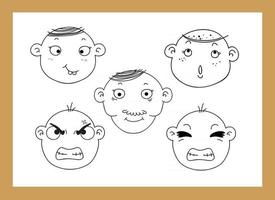 diferentes expresiones faciales de un niño pizarra. vector