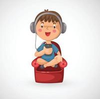 Ilustración de niño feliz aislado escuchando música vector