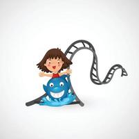 Illustration of isolated kid riding in the roller coaster