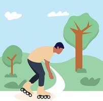 man roller skate in open park vector