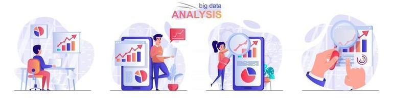 Big data analysis concept scenes set vector