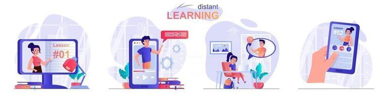 Distant learning concept scenes set vector