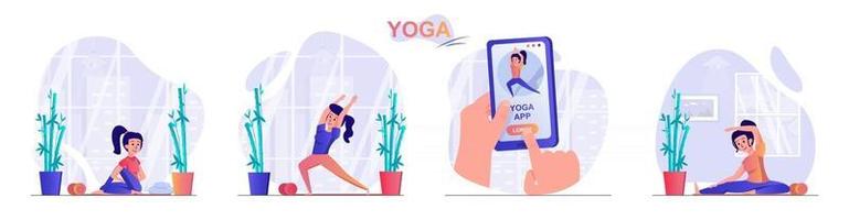 Yoga concept scenes set vector