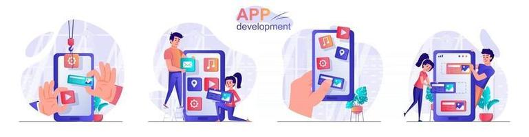 App development concept scenes set vector