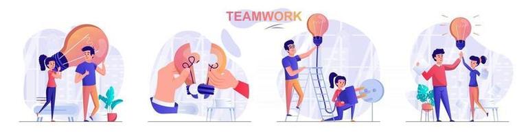 Teamwork concept scenes set vector