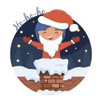 Ho ho ho. Girl in Santa's clothes stuck in the chimney vector